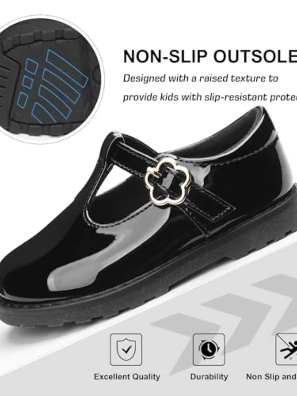 Toddler Girls Mary Jane Flats Adjustable Hook and Loop T-Strap Dress Shoes